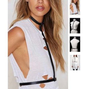 NWOT Jakimac Slim leather Harness Belt choker S/M